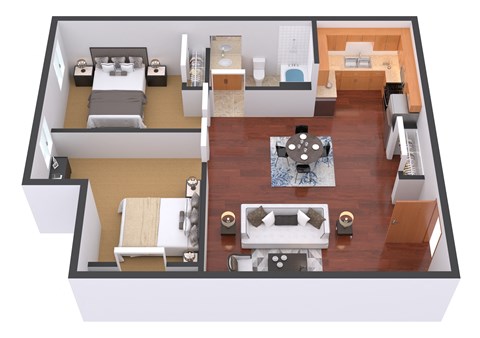 2 Bedroom 1 Bath Floor Plan at Warehouse Apartments, Fargo